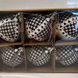 NWT MacKenzie-Childs Black and White Courtly Check Patchwork Ornaments